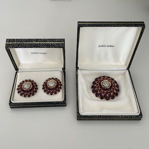 Judith Leiber Enamel and Crystal Gold Plated Flower Set.